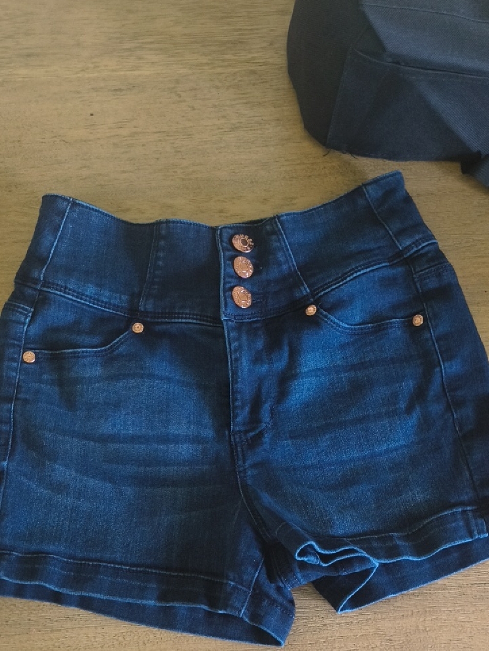 High-Waist Dark Blue Denim Shorts